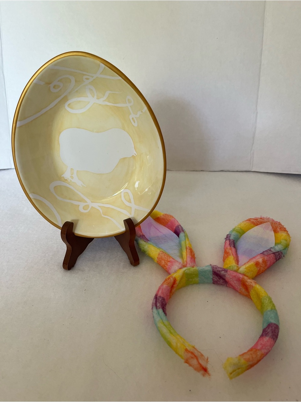 Yellow Easter Ceramic Serving Bowl with White Chick Motif